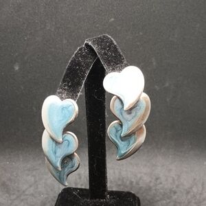 Vintage Silver and Blue Heart Earrings
